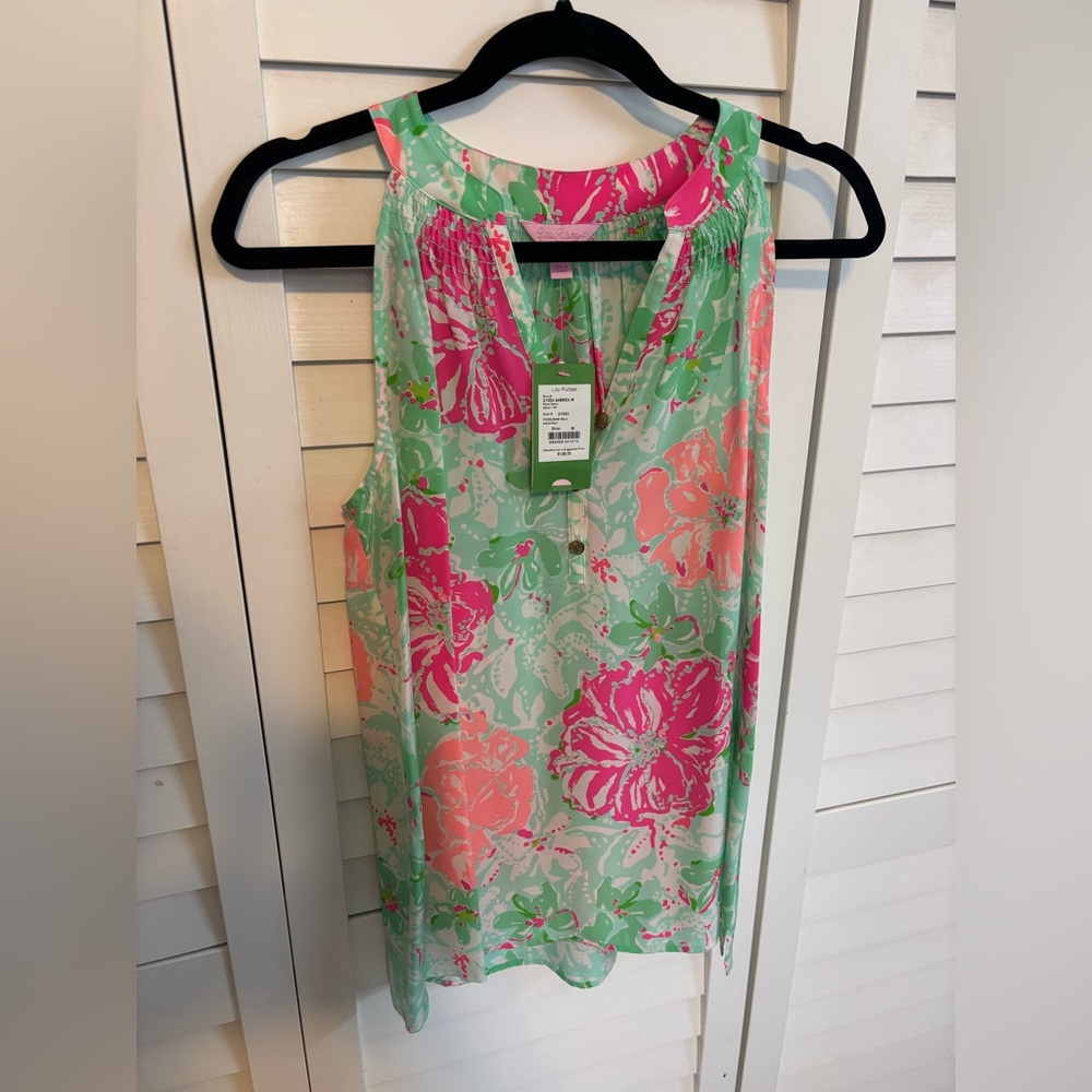 Lilly Pulitzer Pink and Green Floral Bailey top NWT